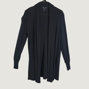 Eileen Fisher Black 100% Silk Open Front Cardigan Shawl Collar Medium Minimalist